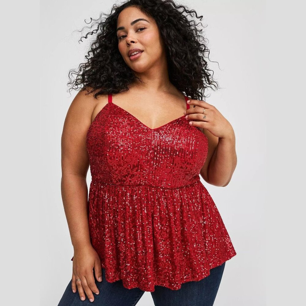 torrid Red Sequin Peplum Tank Top